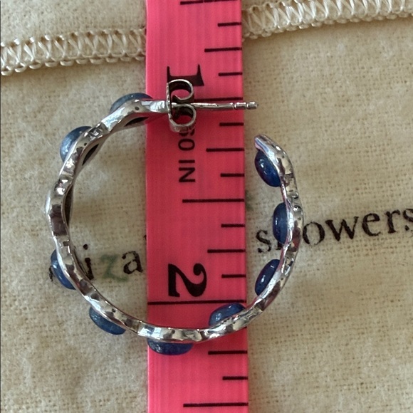 Elizabeth Showers White Sapphires & Blue Kyanite Sterling Silver Hoop Earrings